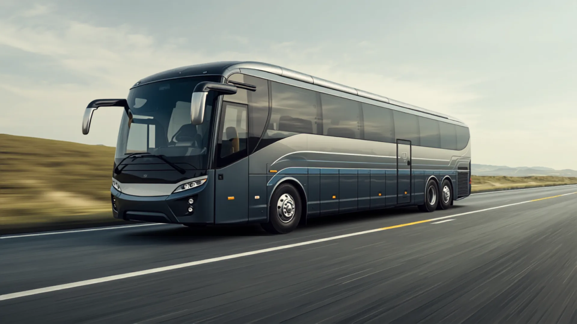 Moderner Reisebus auf der Autobahn